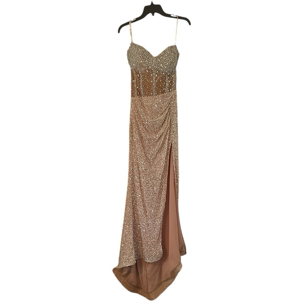 PORTIA &‎ SCARLETT | Women's Silver/ Nude Strapless Crystal Maxi Dress Size 10